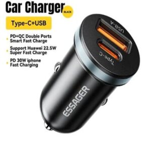 Car Charger Essager – Black _ Type-C + USB